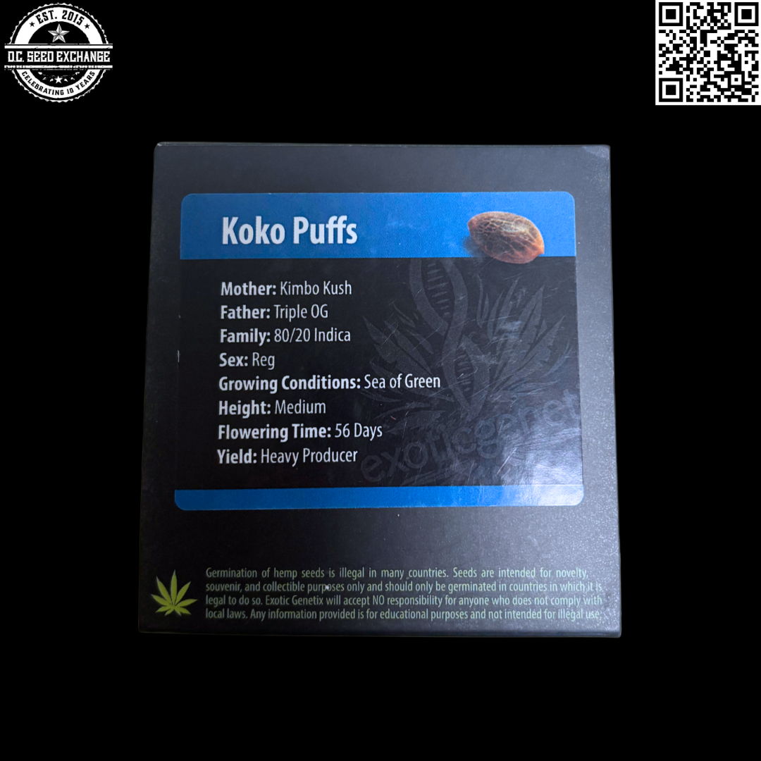 Exotic Genetix Koko Puffs (Kimbo Kush x Triple OG) 10 Regular Seeds
